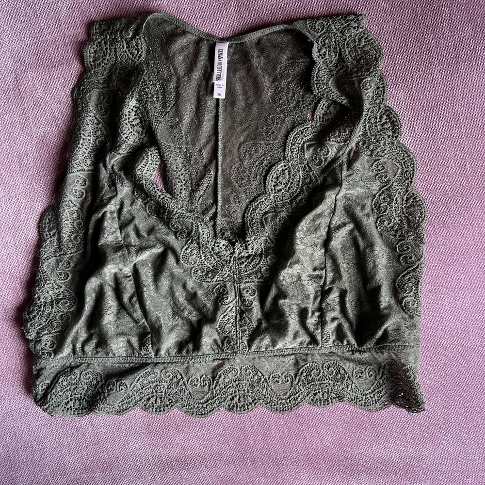 Lace Trim Sage Green Bralette Top